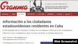 Información de la embajada estadounidense publicada en el periódico Granma.