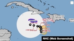 Mapa con el pronóstico de trayectoria de Melissa. 