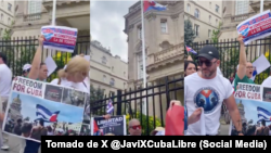 Cubanos con status migratorio I220- A se manifestaron frente a la embajada del Cuba en Estados Unidos.