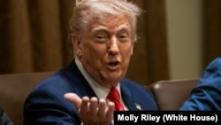 El presidente Donald Trump celebra una reunión de gabinete el jueves 10 de abril de 2025 en la Sala del Gabinete de la Casa Blanca. (Foto oficial de la Casa Blanca por Molly Riley)